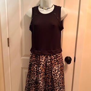 Nicole Miller Black Sleeveless Top attached to Leopard Print Skirt with ruffle